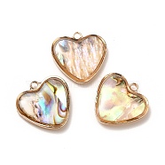 Brass Enamel Pendants, Imitation Abalone Shell, Real 14K Gold Plated, Cadmium Free & Lead Free, Heart, 15x15.5x3.5~4.5mm, Hole: 1.5mm(KK-K252-10G-03)