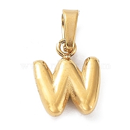 316L Surgical Stainless Steel Charms, Letter Charm, Golden, Letter W, 10x8.5x2.5mm, Hole: 2.5x4.5mm(STAS-G315-01G-W)