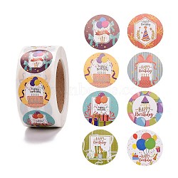 Self-Adhesive Stickers, Flat Round, for Birthday Presents Decoration , Birthday Themed Pattern, 2.5x0.02cm, 500pcs/roll(DIY-P058-C01)