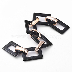 Imitation Gemstone Style Acrylic Handmade Rectangle Link Chains, with Rose Gold Plated CCB Plastic Linking Ring, Black, 39.37 inch(100cm), Link: 25.5x17.5x2.5mm and 18.5x11.5x4.5mm, 1m/strand(AJEW-JB00518-02)