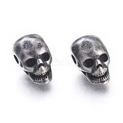 Halloween 304 Stainless Steel Beads, Skull Head, Antique Silver, 12x7x9.5mm, Hole: 2mm(STAS-F243-18AS)