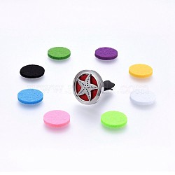 316 Surgical Stainless Steel Car Diffuser Locket Clips, with Perfume Pad and Magnetic Clasps, Flat Round with Starfish/Sea Stars, Mixed Color, 30x7mm(STAS-H461-02P)