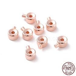 925 Sterling Silver Crimp Beads, Loose Spacer Beads, Stopper Crimp Charms, Flat Round, Rose Gold, 4x3x2mm, Hole: 0.8mm, pin: 1mm(STER-D035-01RG)