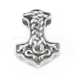 304 Stainless Steel Pendants, Thor's Hammer Charm, Antique Silver, 39x29x13mm, Hole: 7.5mm(STAS-G303-22AS)
