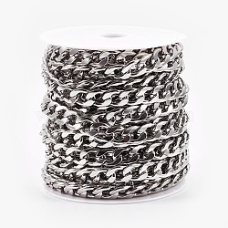304 Stainless Steel Cuban Link Chains, Chunky Curb Chains, Unwelded, with Spool, Stainless Steel Color, 10x7mm, about 32.8 Feet(10m)/roll(CHS-E013-17C)