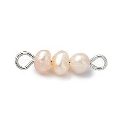 Natural Cultured Freshwater Pearl Connector Charms, Potato Links, with Stainless Steel Color Plated Brass Double Loops, PeachPuff, 18x4.5x4.5mm, Hole: 1.8mm & 2mm(PALLOY-JF02264-02)