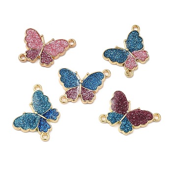 Rack Plating Alloy Enamel Connector Charms, Butterfly Links with Glitter Powder, Long-Lasting Plated, Cadmium Free & Nickel Free & Lead Free, Golden, Mixed Color, 14x19.5x2mm, Hole: 1.3mm