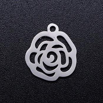 201 Stainless Steel Hollow Charms, Flower, Stainless Steel Color, 14x13x1mm, Hole: 1.4mm