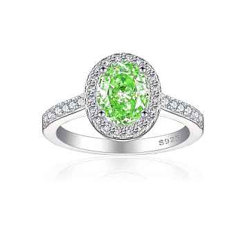 925 Sterling Silver Micro Pave Cubic Zirconia Plain Band Rings, Real Platinum Plated, Oval, Green Yellow, Inner Diameter: 17mm
