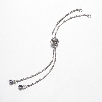 Brass Chain Bracelet Making, with Cubic Zirconia, Slider Bracelets Making, Platinum, 5 inch(126mm)x1mm, Hole: 2mm