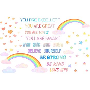 PVC Wall Stickers, with Inspirational Phrase, Rectangle, for Home Living Room Bedroom Decoration, Rainbow Pattern, 400x1160mm