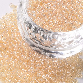 Glass Seed Beads, Trans. Colours Lustered, Round, Pale Goldenrod, 2mm, Hole: 1mm, 3333pcs/50g, 50g/bag, 18bags/2pounds