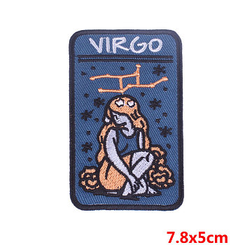 Rectangle with Constellation Computerized Embroidery Cloth Iron on/Sew on Patches, Costume Accessories, Virgo, 78x50mm