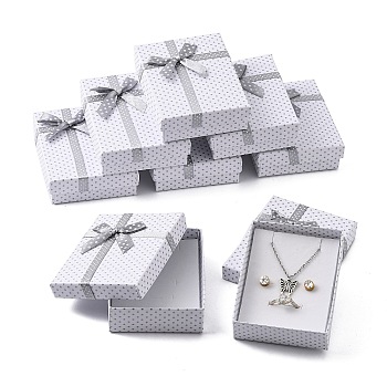 Cardboard Jewelry Set Boxes, with Bowknot Outside and Sponge Inside, for Necklaces and Pendants, Rectangle, White, 90x70x30mm