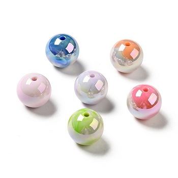 UV Plating Opaque Rainbow Iridescent Acrylic Beads, Round, Mixed Color, 16.5~17.5x17~18mm, Hole: 2.7mm