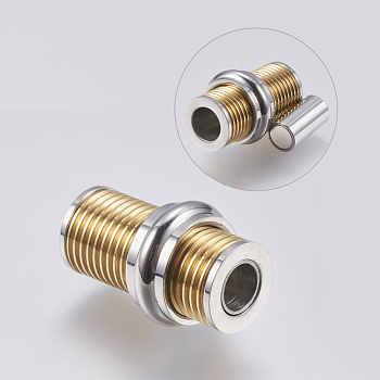 304 Stainless Steel Magnetic Clasps with Glue-in Ends, Grooved, Column, Golden & Stainless Steel Color, 22x13.5mm, Hole: 5mm