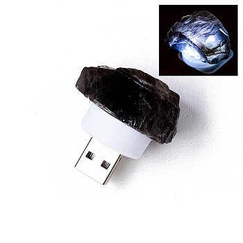 Nuggets Natural Smoky Quartz USB Night Light, Healing Raw Stone Night Lamp for Bedroom Home Decor, 30~40mm