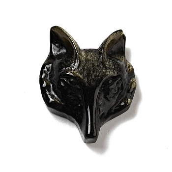 Natural Golden Sheen Obsidian Pendants, Fox, 38.5x31.5x12.5mm, Hole: 1.5mm