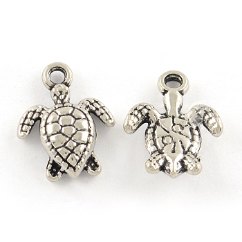 Tibetan Style Alloy Turtle Pendants, Cadmium Free & Lead Free, Antique Silver, 16x12.5x3.5mm, Hole: 1.5mm, about 869pcs/1000g