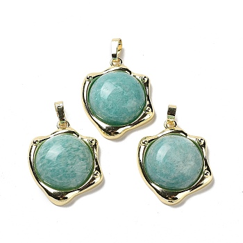 Natural Amazonite Pendants, Rack Plating Golden Plated Brass Nuggets Charms, Cadmium Free & Lead Free, 23.5x19x6.5mm, Hole: 2.5x5.5mm