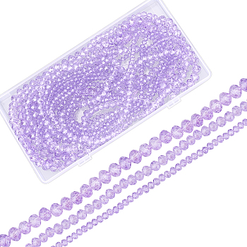 9 Strands 3 Style Baking Paint Glass Beads Strands, Pearl Luster Plated, Faceted, Rondelle, Lilac, 4~8x3.5~6mm, Hole: 1mm, about 69~13Pcs/strand, 16.93"~18.9"(43~48cm), 3 strands/style