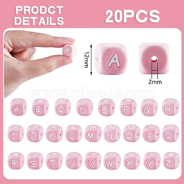 20Pcs Pink Cube Letter Silicone Beads 12x12x12mm Square Dice Alphabet Beads with 2mm Hole Spacer Loose Letter Beads for Bracelet Necklace Jewelry Making(JX435T)-2