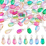 64Pcs 8 Colors Glass Pendants, with Silver Copper Wire, Teardrop, Mixed Color, 21mm, Hole: 3mm, 8pcs/color(PALLOY-HY00060)