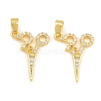 Brass Micro Pave Clear Cubic Zirconia Pendants, Scissors Charms, Real 18K Gold Plated, 19x14x2mm, Hole: 5x3mm(CU-CBA9AB3-19G)