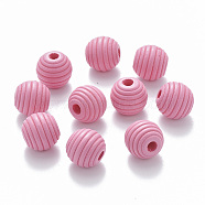 Painted Natural Wood Beehive Beads, Round, Hot Pink, 12x11mm, Hole: 3.5mm(WOOD-Q040-019B-A02)