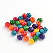 Natural Wood Beads, Dyed, Round, Lead Free, Mixed Color, 10x8.5mm, Hole: 3.5mm(X-TB10MMY)