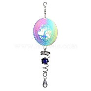 201 Stainless Steel 3D Wind Spinners, with Glass Pendant and Acrylic Bead, for Outside Yard and Garden Decoration, Tree of Life, 295mm, Pendant: 245x98x36.5mm(HJEW-E011-02RC-02)