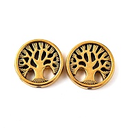 Tibetan Style Alloy Beads, Flat Round with Tree, Lead Free & Cadmium Free, Antique Golden, 18x4mm, Hole: 1.5mm, about 265pcs/1000g(TIBEB-Q067-26AG-RS)