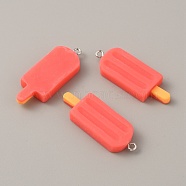 Opaque Resin Pendants, with Platinum Tone Iron Loops, Ice Cream Charms, Tomato, 41.5x14.5x6mm, Hole: 2mm(RESI-CJC0020-09D)