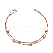 SHEGRACE 925 Sterling Silver Anklet, with Double Layered Chains and Stars, Rose Gold, 8-1/4 inch(210mm)(JA58A)
