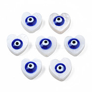 Natural Freshwater Shell Beads, with Enamel, Heart with Evil Eye, Medium Blue, 9~10x9.5~11x4mm, Hole: 0.8mm(SHEL-N003-21B)