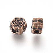 Tibetan Style Alloy Beads, Flower, Red Copper, Lead Free & Cadmium Free & Nickel Free, 4.5x3mm, Hole: 1mm(X-RLF0282Y-NF)
