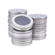 Tinplate Iron Tins, Gift Boxes with Windows and Sponges, Flat Round Storage Box, Platinum, 9.3x2cm(CON-WH0086-130B)