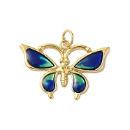 Rack Plating Brass Enamel Pendants, with Jump Ring, Cadmium Free & Lead Free, Long-Lasting Plated, Real 18K Gold Plated, Butterfly Charm, Dark Blue, 18x26.5x1.2mm, Hole: 3.5mm(KK-G504-04G-01)