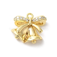 Brass Micro Pave Cubic Zirconia Charms, Christmas Bell, Golden, 12.5x14x5mm, Hole: 1.4mm(KK-P278-05G)