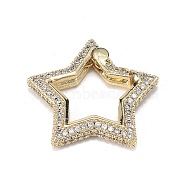 Brass Micro Pave Clear Cubic Zirconia Spring Gate Rings, Long-Lasting Plated, Star, Real 18K Gold Plated, 22x23.5x3.5mm(ZIRC-F120-004G)
