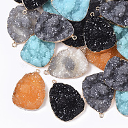Druzy Resin Pendants, with Edge Light Gold Plated Iron Loops, Teardrop, Mixed Color, 39~40x28x12~13mm, Hole: 1.8mm(RESI-S383-019)