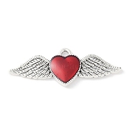 Rack Plating Alloy Enamel Pendants, Cadmium Free & Nickel Free & Lead Free, Heart with Wing Charm, Antique Silver, 11.5x31.5x2mm, Hole: 1.6mm(PALLOY-F018-33AS-02)