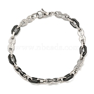 Two Tone 304 Stainless Steel Oval & Cross Link Chain Bracelet, Black, 9 inch(22.9cm), Wide: 7mm(BJEW-B078-43BP)