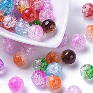Two Tone Transparent Crackle Acrylic Beads, Half Spray Painted, Round, Mixed Color, 12mm, Hole: 2.5mm(X-CACR-R009-12mm-M)