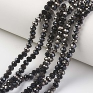 Electroplate Opaque Glass Beads Strands, Half Black Plated, Faceted, Rondelle, Black, 6x5mm, Hole: 1mm, about 85~88pcs/strand, 16.1~16.5 inch(41~42cm)(X-EGLA-A034-P6mm-P01)