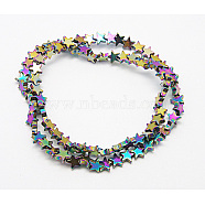 Non-Magnetic Synthetic Hematite Beads Strands, AB Color, Christmas Star, Colorful, Size: about 6mm in diameter, 2mm thick, hole: 1mm, 83pcs/strand, 6.7 inch(X-G-Q519-1)
