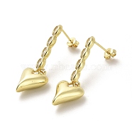 Heart Rack Plating Brass Micro Pave Clear Cubic Zirconia Dangle Stud Earrings, Cadmium Free & Lead Free, Real 18K Gold Plated, 37x11.5mm(EJEW-M240-06G)