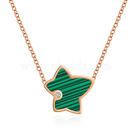 Natural Malachite Twist Star Pendant Necklace with Rhinestone, with Stainless Steel Chains, Rose Gold, 17.72 inch(45cm)(NO6391-2)