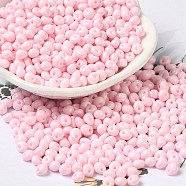 6/0 Opaque Baking Paint Glass Seed Beads, Teardrop, Pink, 4.5~5x4x3~3.5mm, Hole: 0.9mm, about 5625Pcs/Pound(SEED-M012-02A-31)