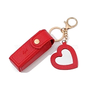 PU Leather Lipstick Storage Bags, Portable Lip Balm Organizer Holder for Women Ladies, with Light Gold Tone Alloy Keychain and Mirror, Heart, Red, Bag: 6x3cm(PW-WG21914-01)